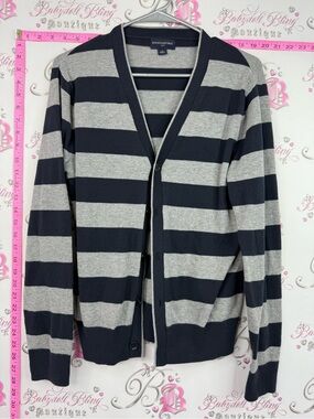 Banana Republic button up sweater Navy and Gray Striped V-Neck Cardigan